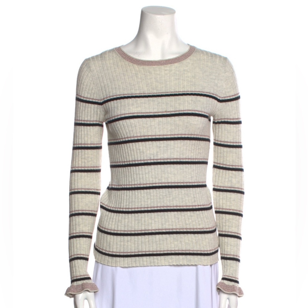La Vie Rebecca Taylor Striped Scoop Neck Cream Sweater Cottage Preppy Size XS